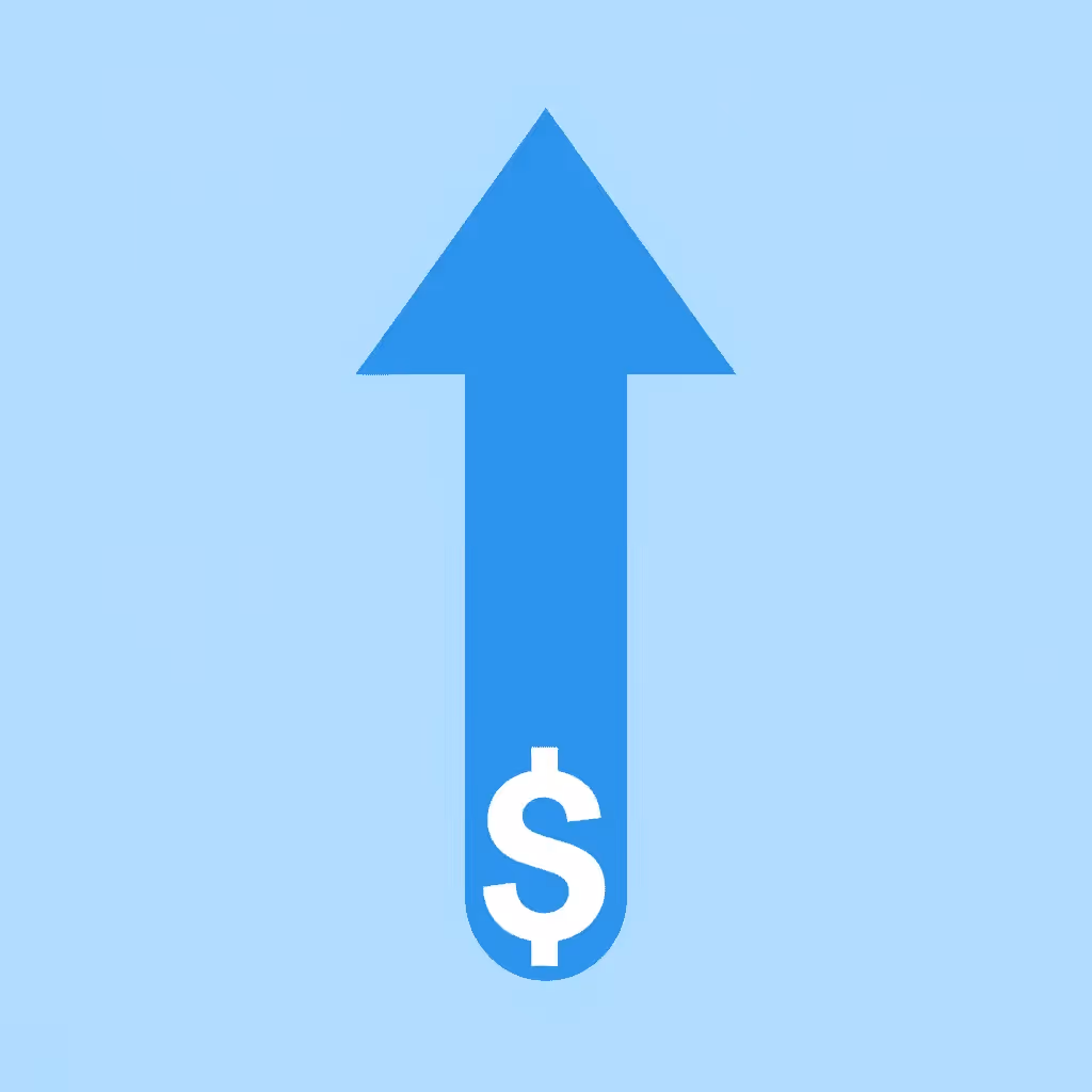 Upward arrow showing growth from trading with prop firm capital