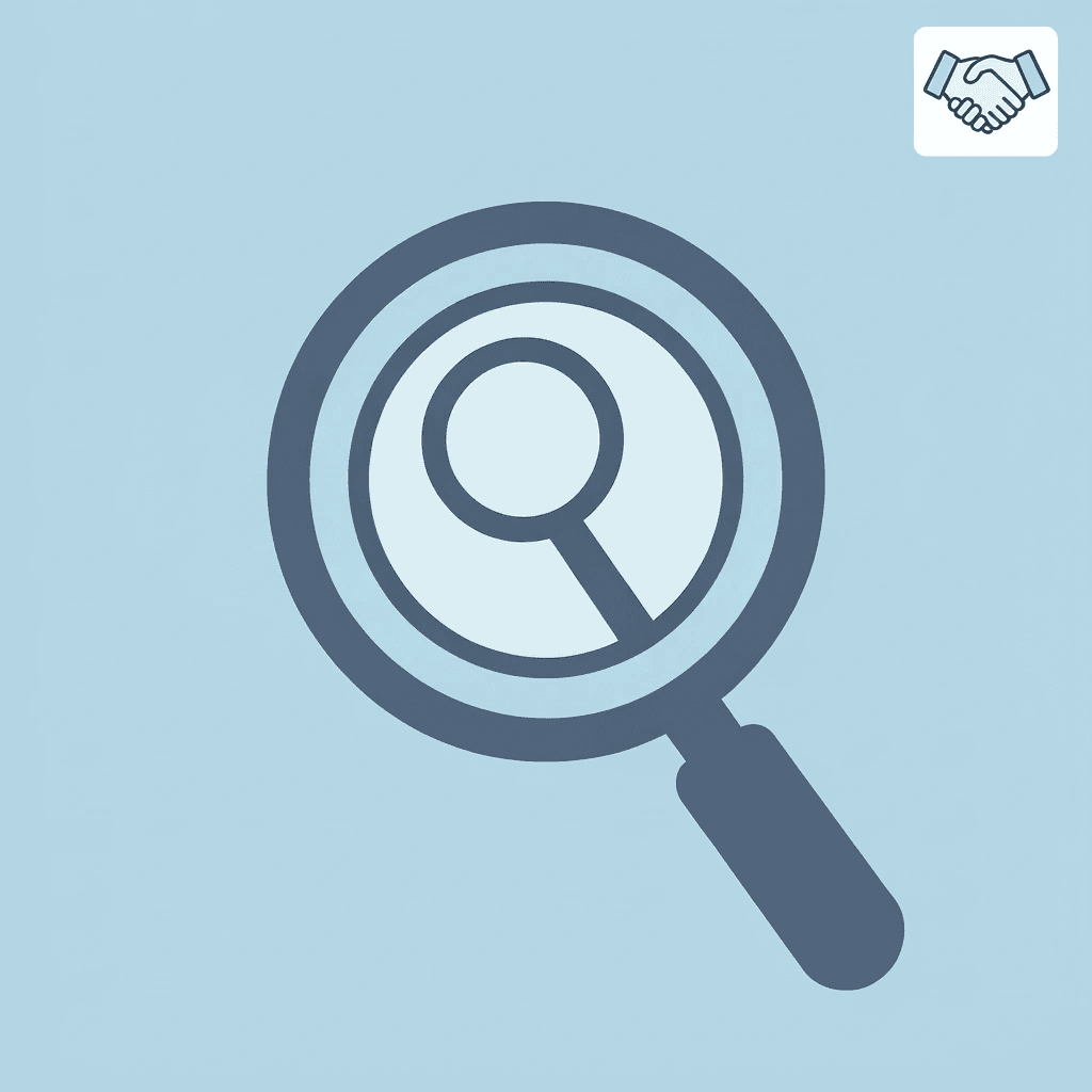 Magnifying glass icon representing deep analysis and finding the right fit