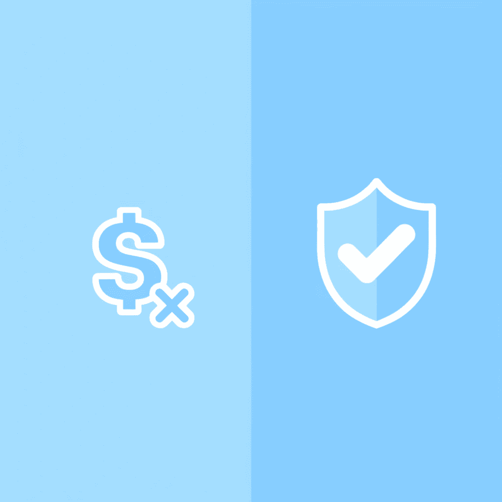 Before: trader risking own capital with stress icon. After: trader using a funded account with a profit icon.