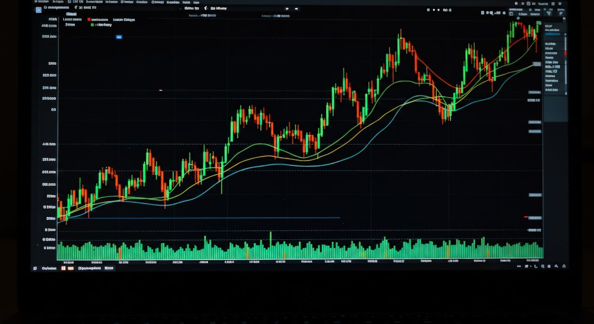 Stock market chart on computer screen displaying financial data and trends