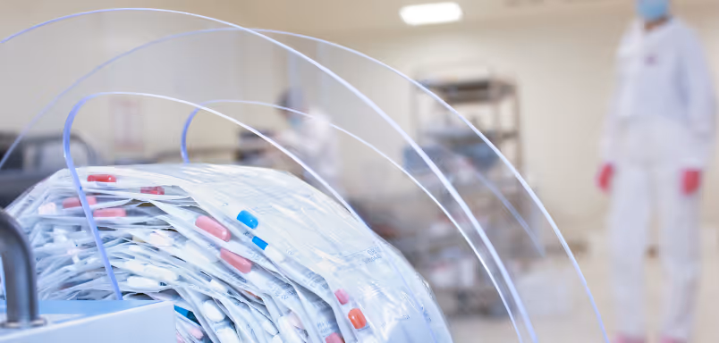 Schlauchblister mit Einnahmezeitpunkten und Patientendaten