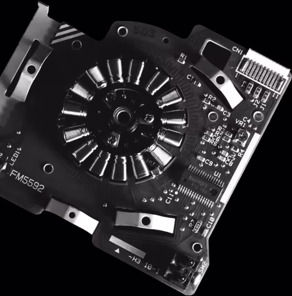 A black-and-white PCB to showcase the electrical engineering services provided by Marcel Schreiner