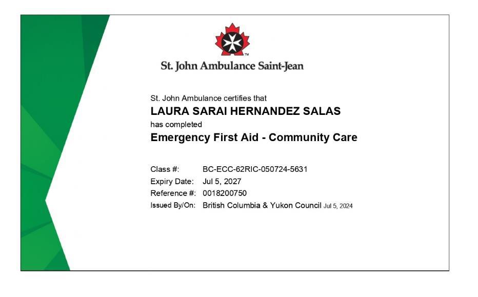 Laura Hernandez's Sprott Shaw College ECE certificate
