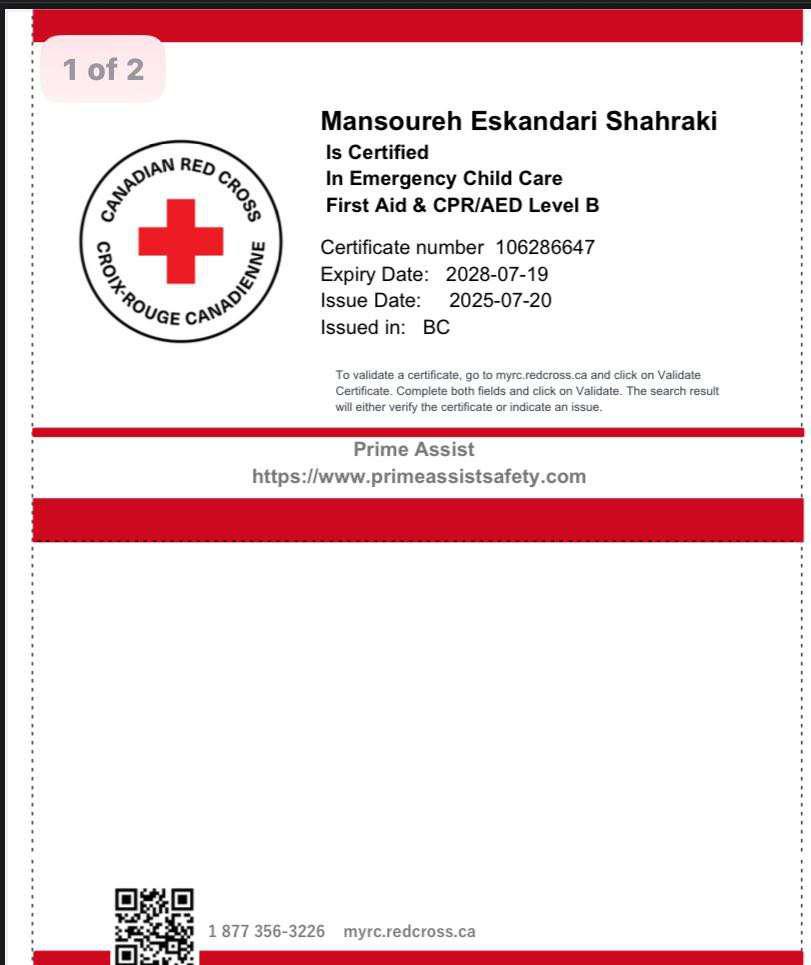Mansoureh Eskandari's ECE Assistant certificate