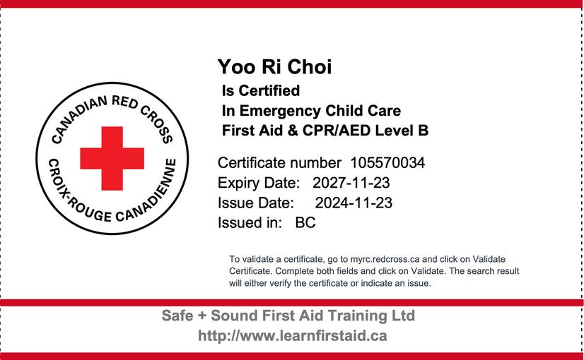 Lily Choi's Infant-Toddler certification