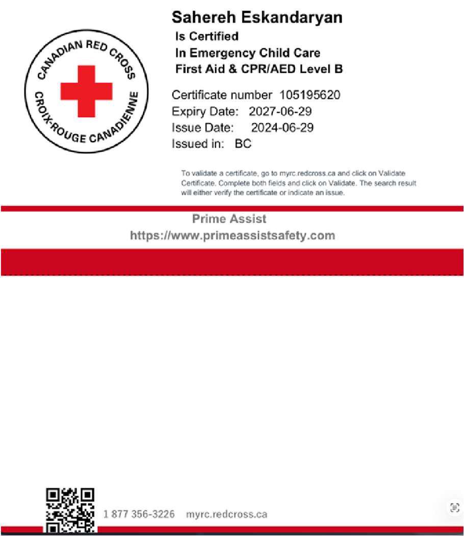 Sahereh Eskandanyan's professional training certificate
