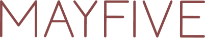 The word MAYFIVE written in uppercase letters in a stylized font with a dark reddish-brown color.