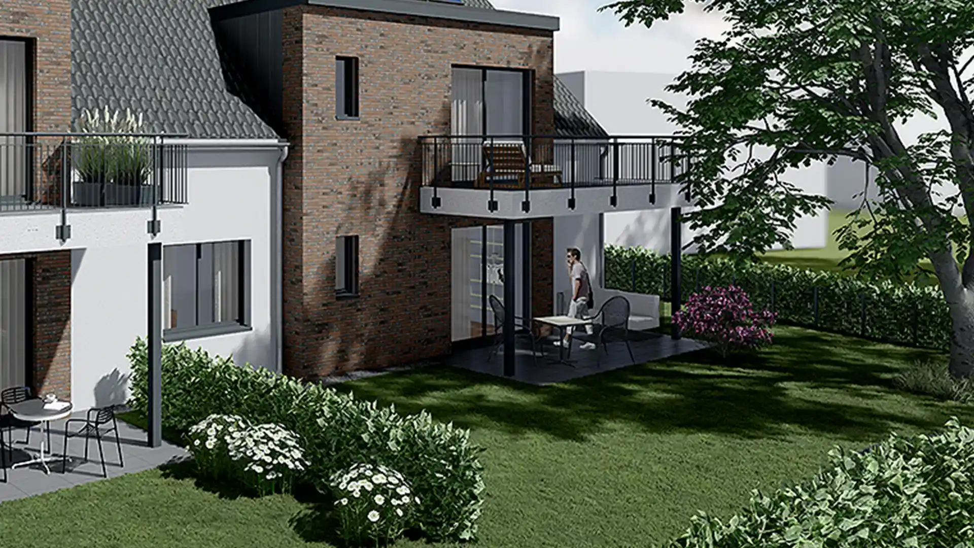 Visualisierung In der Hött mit Terrasse und Garten im Erdgeschoss