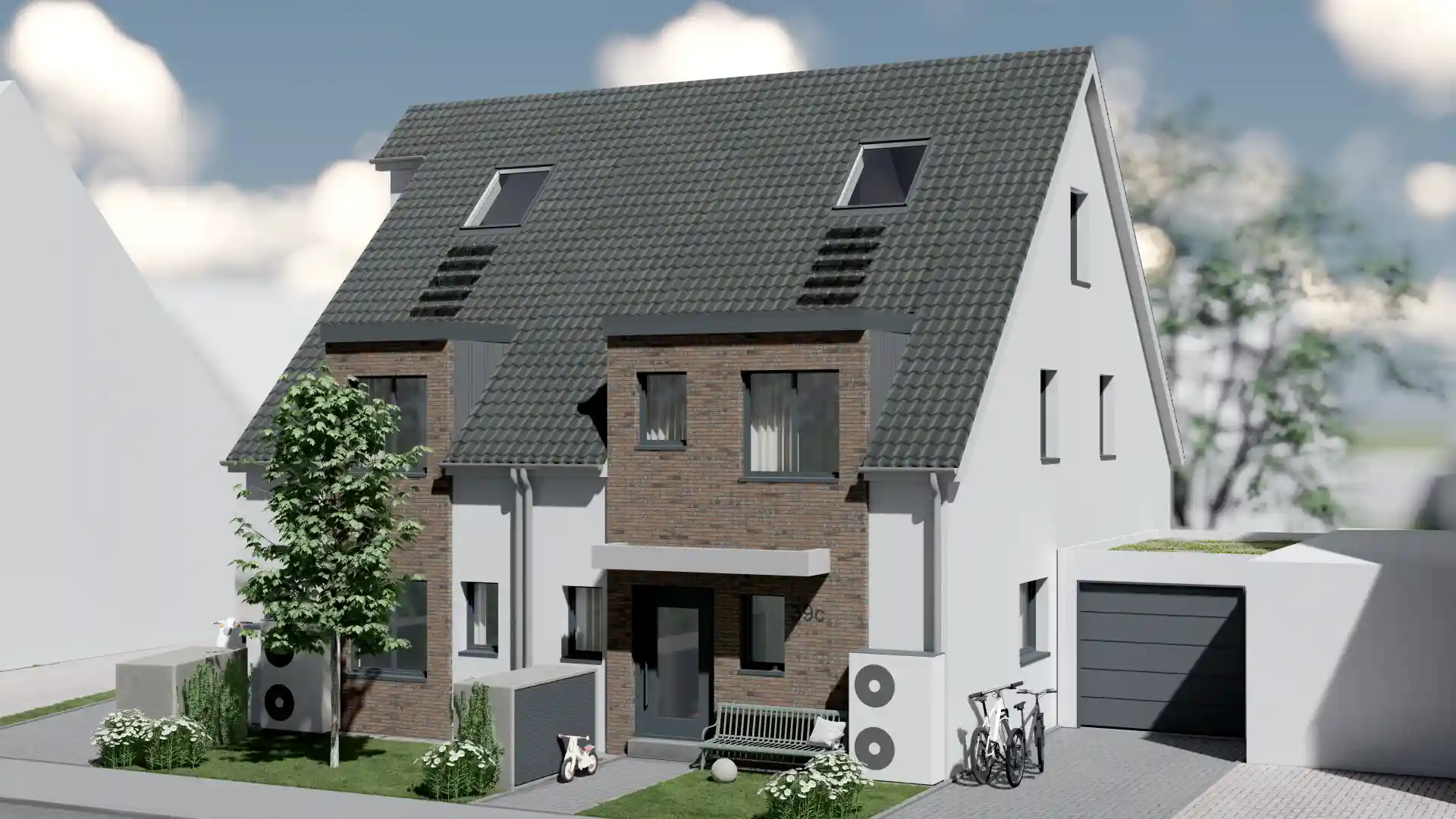 Visualisierung der Doppelhaushälften an der Hochstadenstraße in Neuss, Straßenansicht