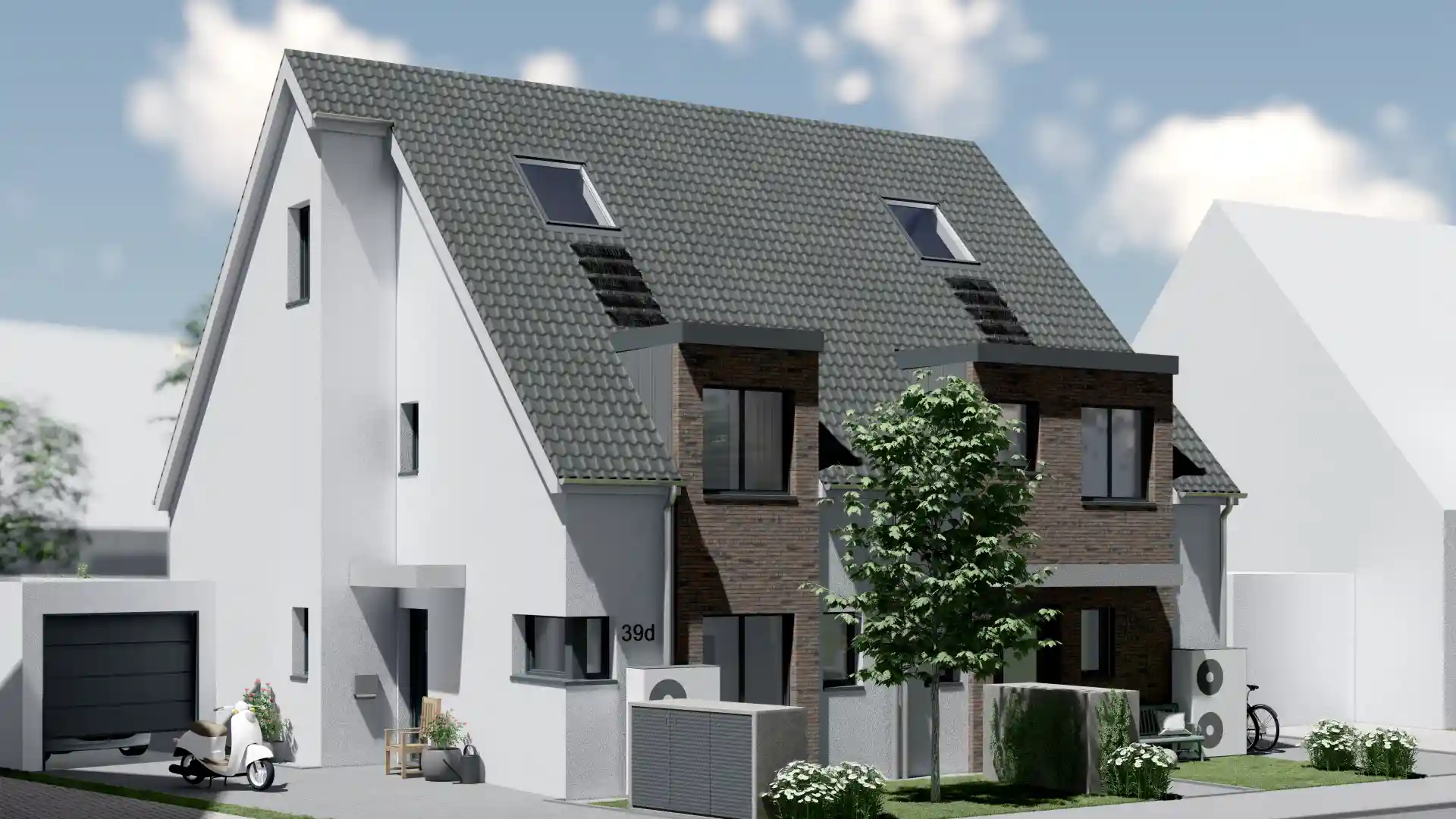 Visualisierung der Doppelhaushälften an der Hochstadenstraße mit Eingangsbereich