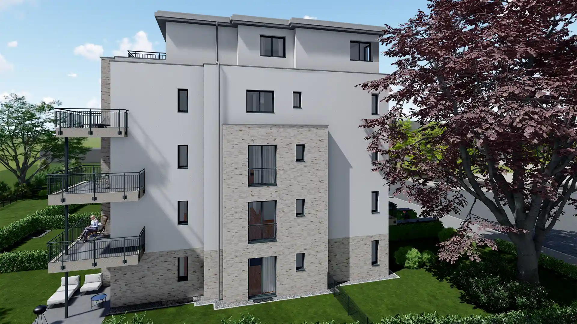 Visualisierung der Fassade aus Klinker und Putz, Stadtvillen Lindenstraße