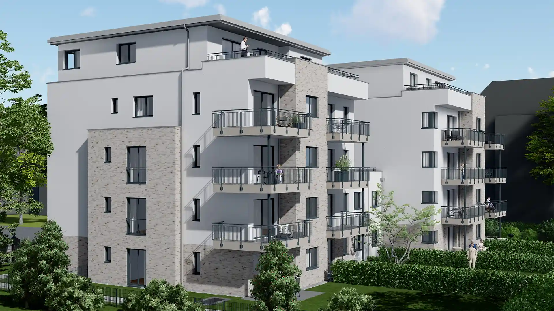 Visualisierung der Balkonseite der Stadtvillen an der Lindenstraße