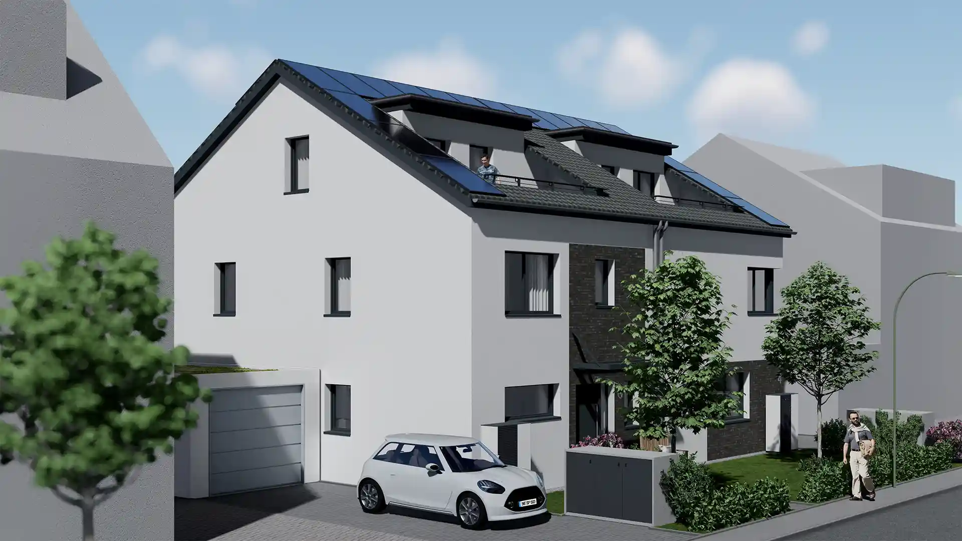 Beispielbebauung mit Doppelhaus und Garage an der Potsdamer Straße in Neuss