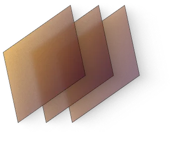 Three overlapping translucent brown geometric glass or plastic panels
