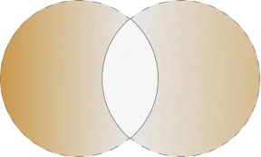 Two overlapping golden-beige circles creating a symmetrical Venn diagram