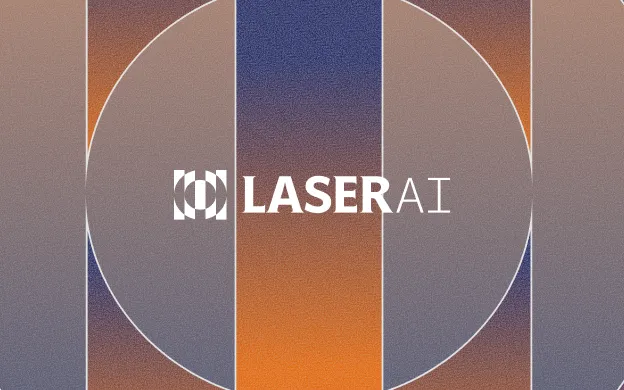 LaserAI logo with circular gradient background in orange and blue tones