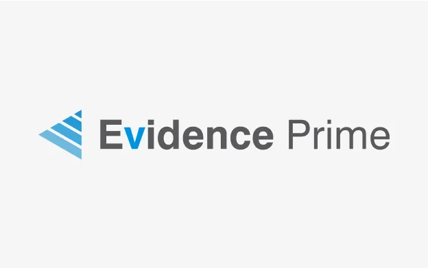 Evidence Prime logo with blue triangle and gray text