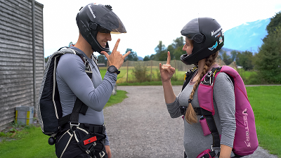 Skydivers celebrating before a jump