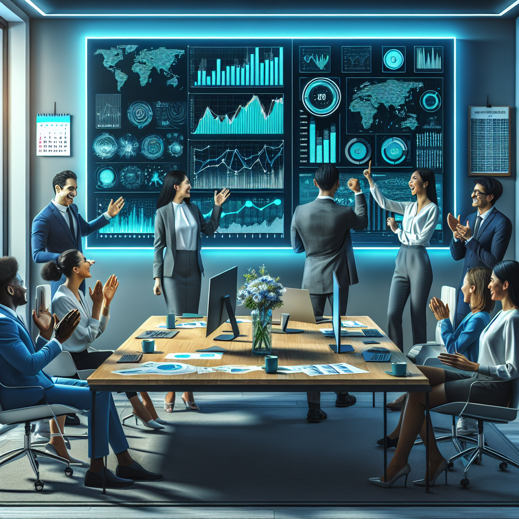 Image for Diverse team celebrates initiative training success dashboard