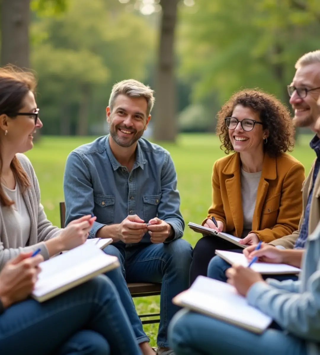 A group of people sat in a circle journalling