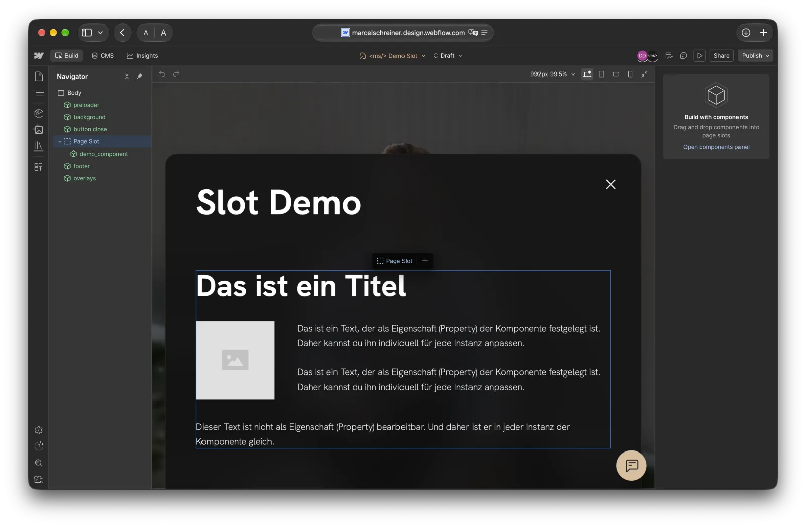 Eine Komponente in einen gefüllten Slot einfügen