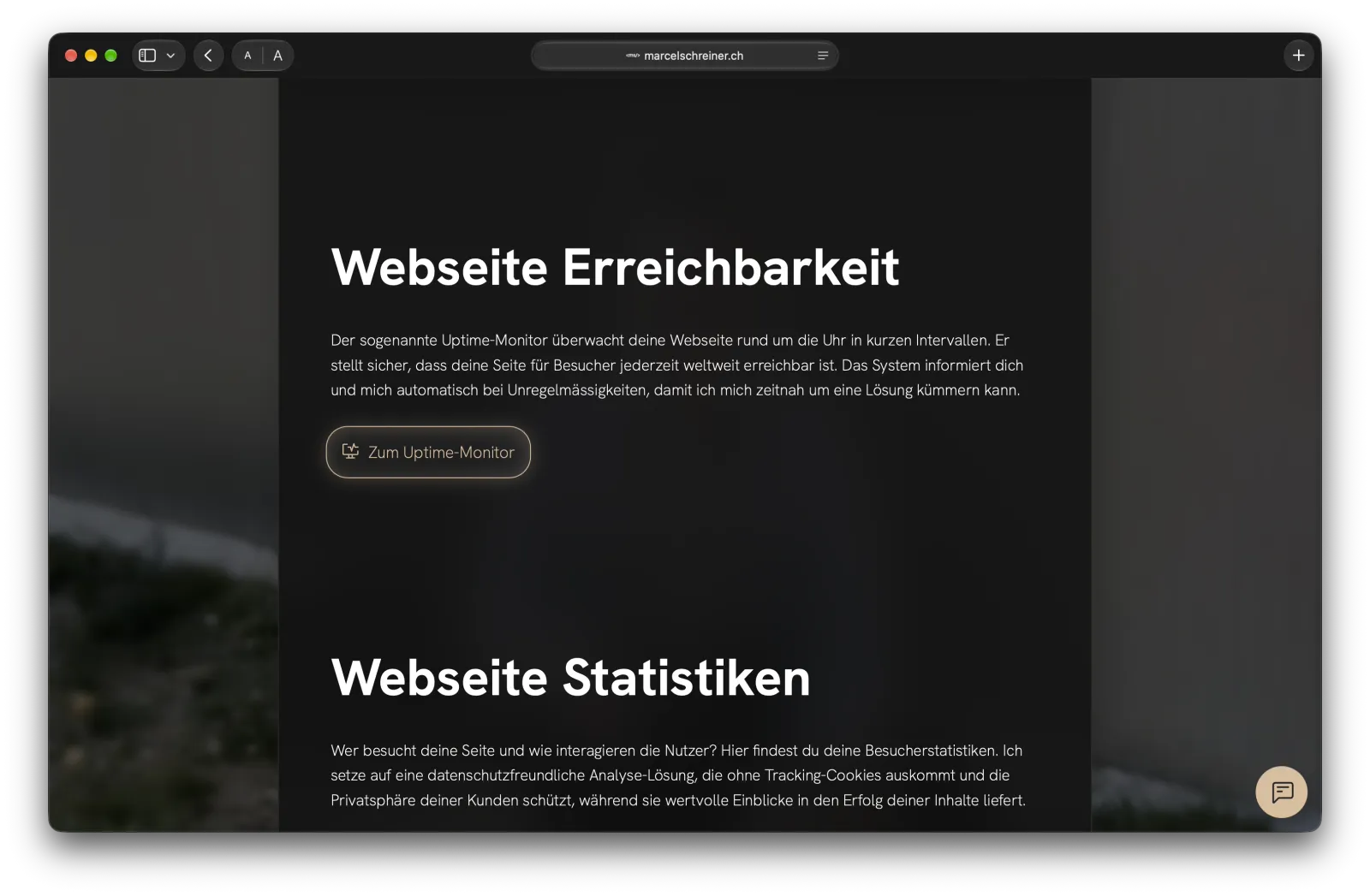 Bereich Uptime Monitor im persönlichen Dashboard mit dem Link zur Statusseite