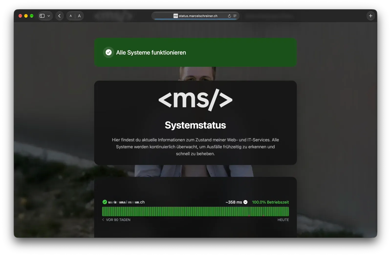 Statusseite mit dem aktuellen Status der Webseite und dem Verlauf der letzten Tage