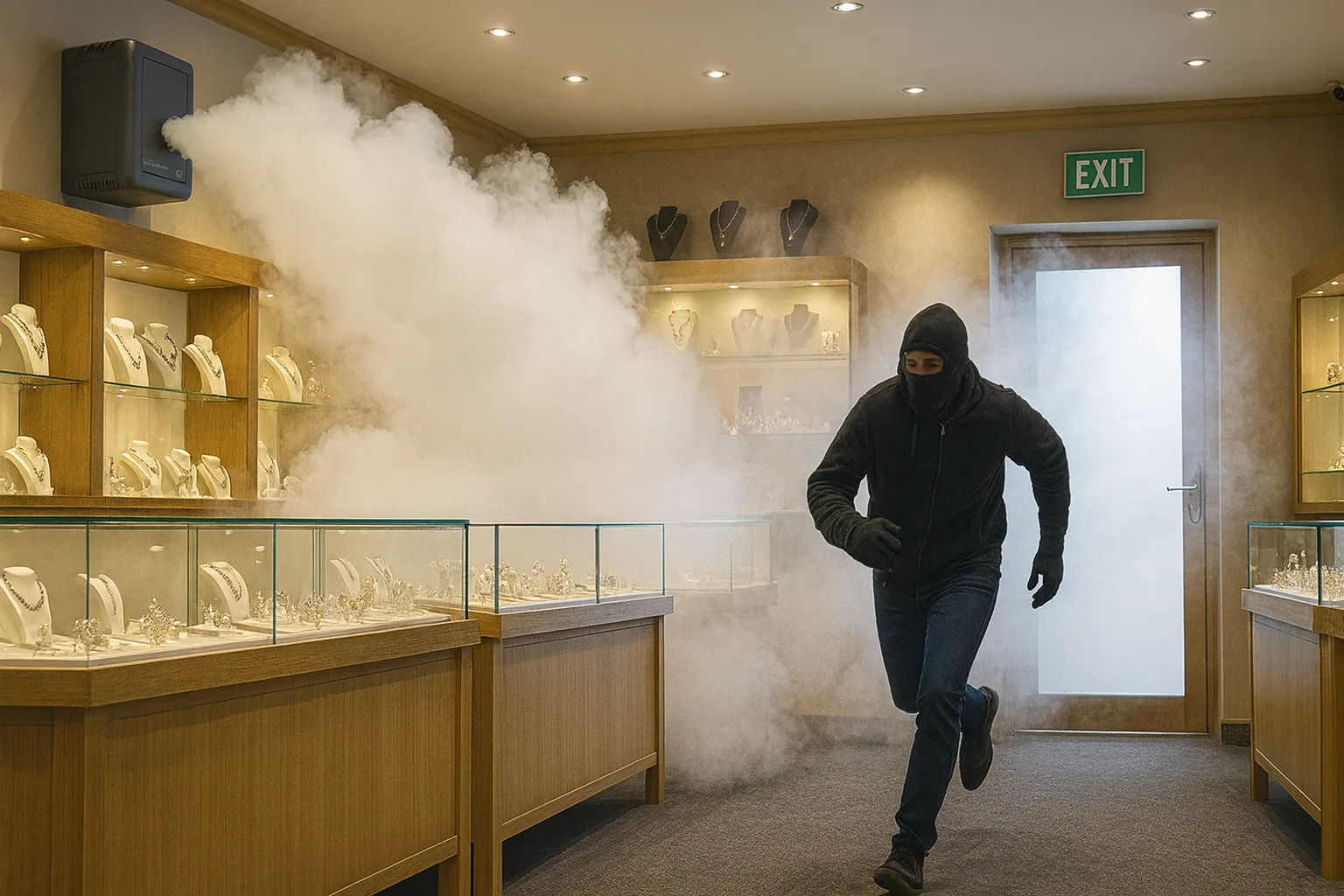 Fog Bandit in action in a retail store - The world leader in security fogging - revered by our clients, feared by intruders!
