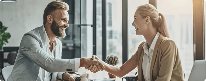 male and female striking deal in the office 