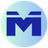 Blue circular icon with a white letter M and a downward arrow integrated into the design.