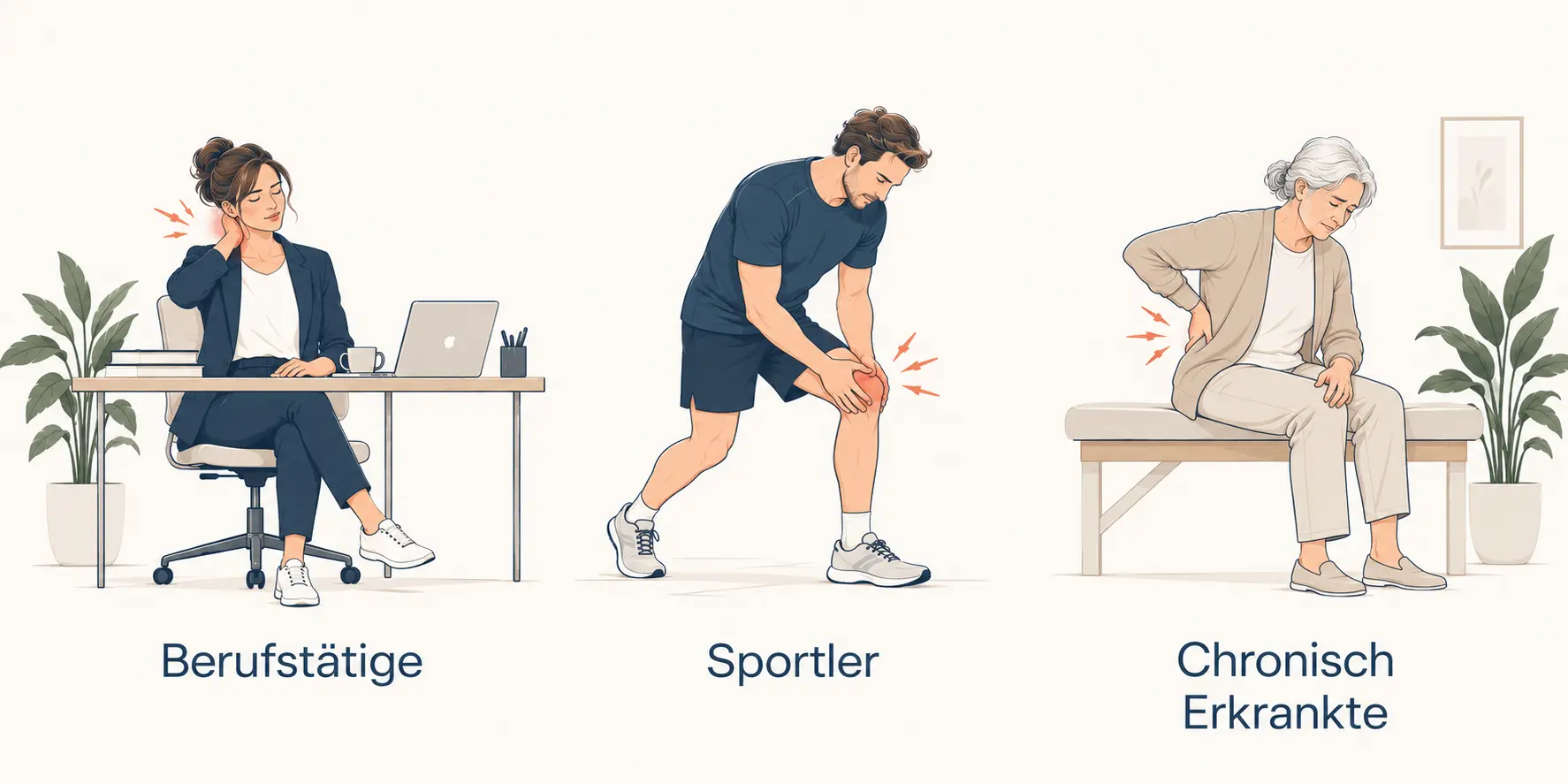 Zielgruppen: Berufstätige, Sportler, chronisch Erkrankte