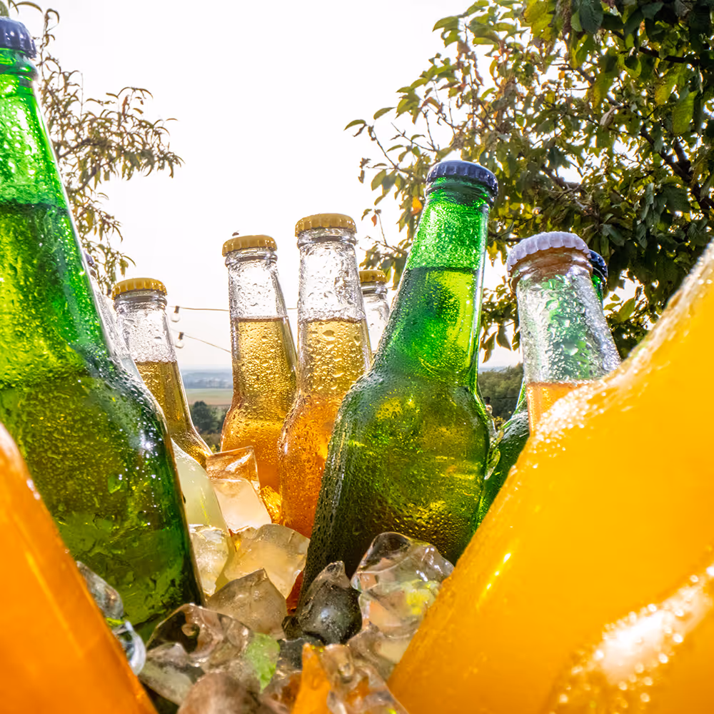 Various drinks in a bucket