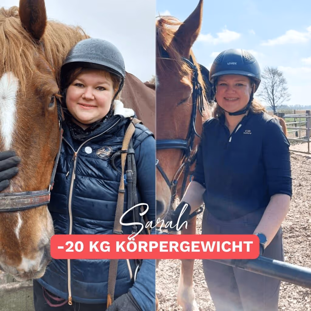 Sarah vor und nach dem Abnehmen mit Unterstützung durch gezieltes Personal Training bei Körperverwandlung – beeindruckende -20 kg Körpergewicht Transformation.