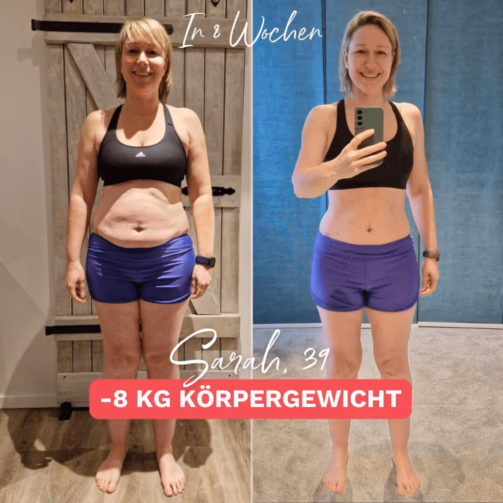 Sarahs Erfolg nach nur 8 Wochen: deutlich weniger Fett am Bauch und ein neues Körpergefühl