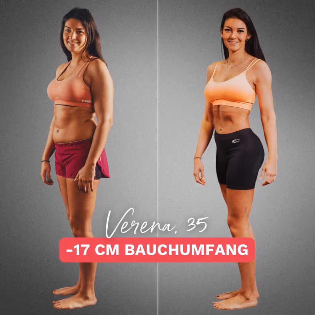 17 cm Bauchumfang abnehmen vorher nachher: Verena hat 17 cm Bauchumfang abgenommen – das Vorher-Nachher-Bild zeigt ihre großartige Veränderung und wie sich ihr Körper durch gezielte Maßnahmen positiv entwickelt hat.
