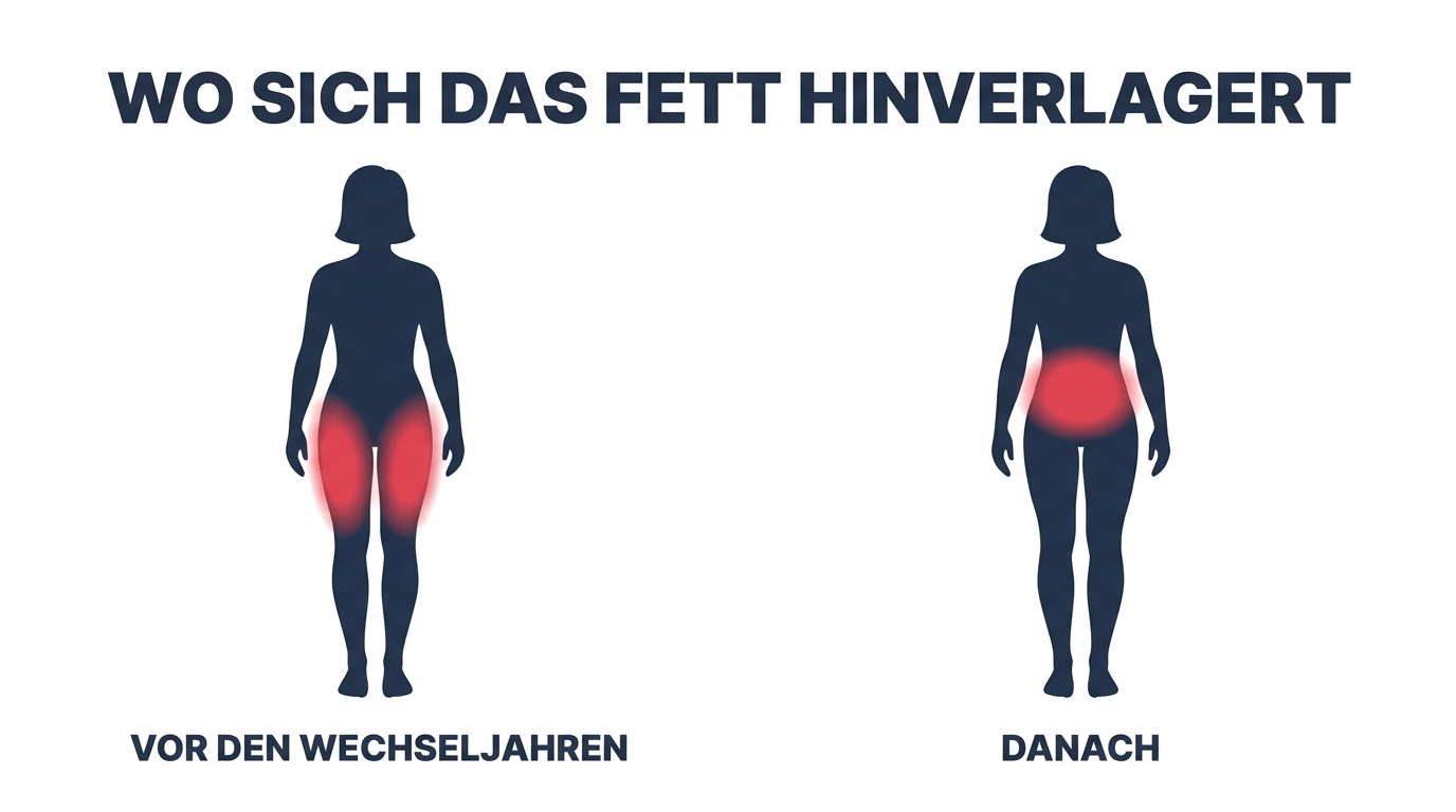 Grafik zur veränderten Fettverteilung bei Frauen vor und nach den Wechseljahren