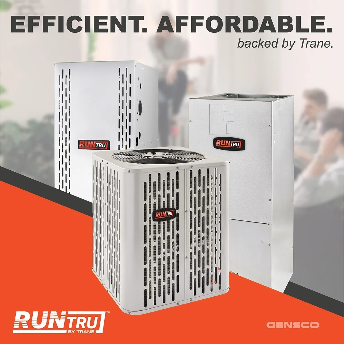 Three RunTru HVAC units, highlighting efficient and affordable climate control solutions backed by Trane.
