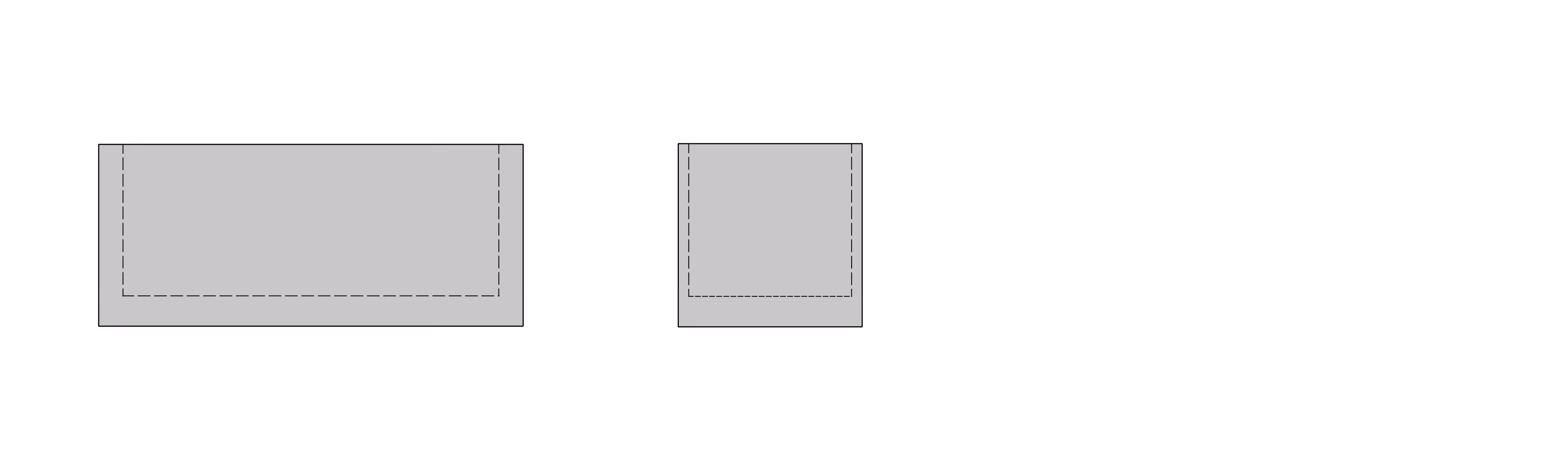 Two gray rectangular blocks with dashed inner rectangles on a white background, one wider than the other.