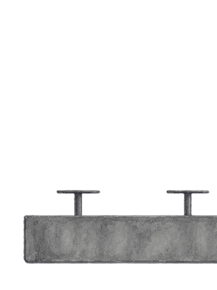 Rectangular industrial concrete pendant light fixture with two metal rods for ceiling mounting.
