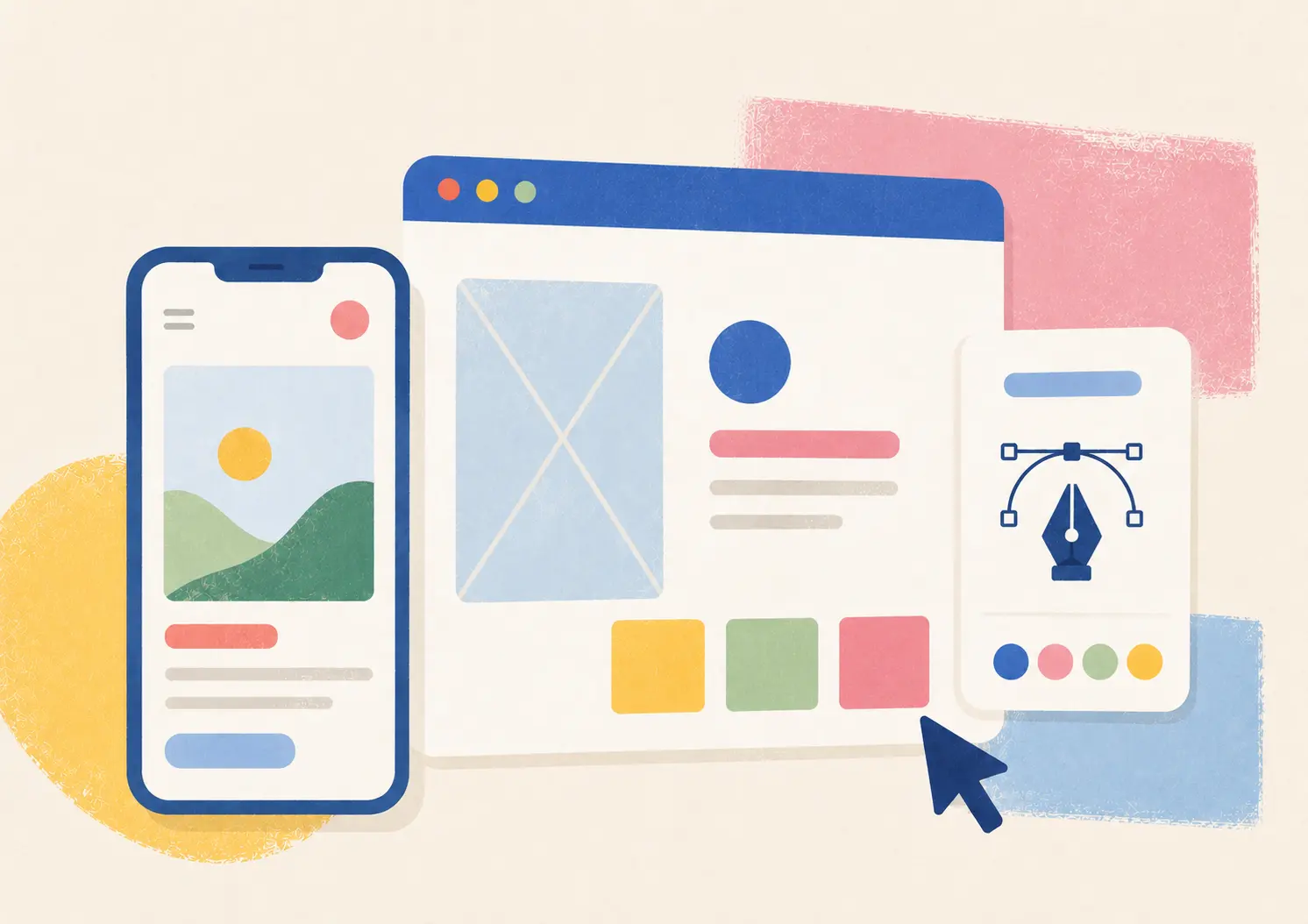 Editorial illustration accompanying UX vs UI Design: What's the Difference?