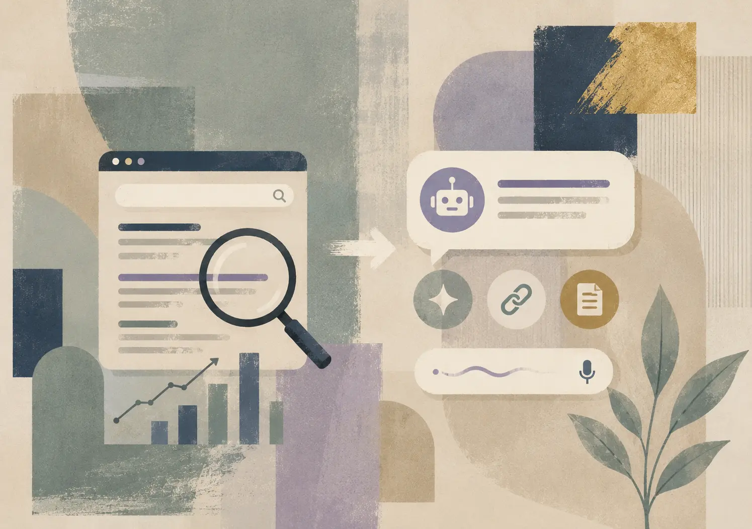 Editorial illustration accompanying SEO vs AEO vs GEO: AI Search Explained