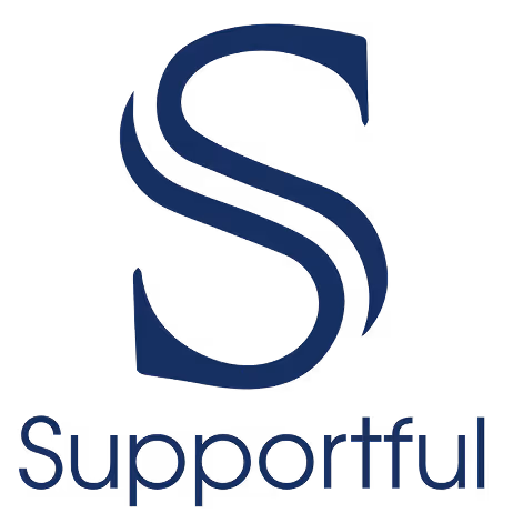 Supportful company logo with stylized letter S in dark blue.