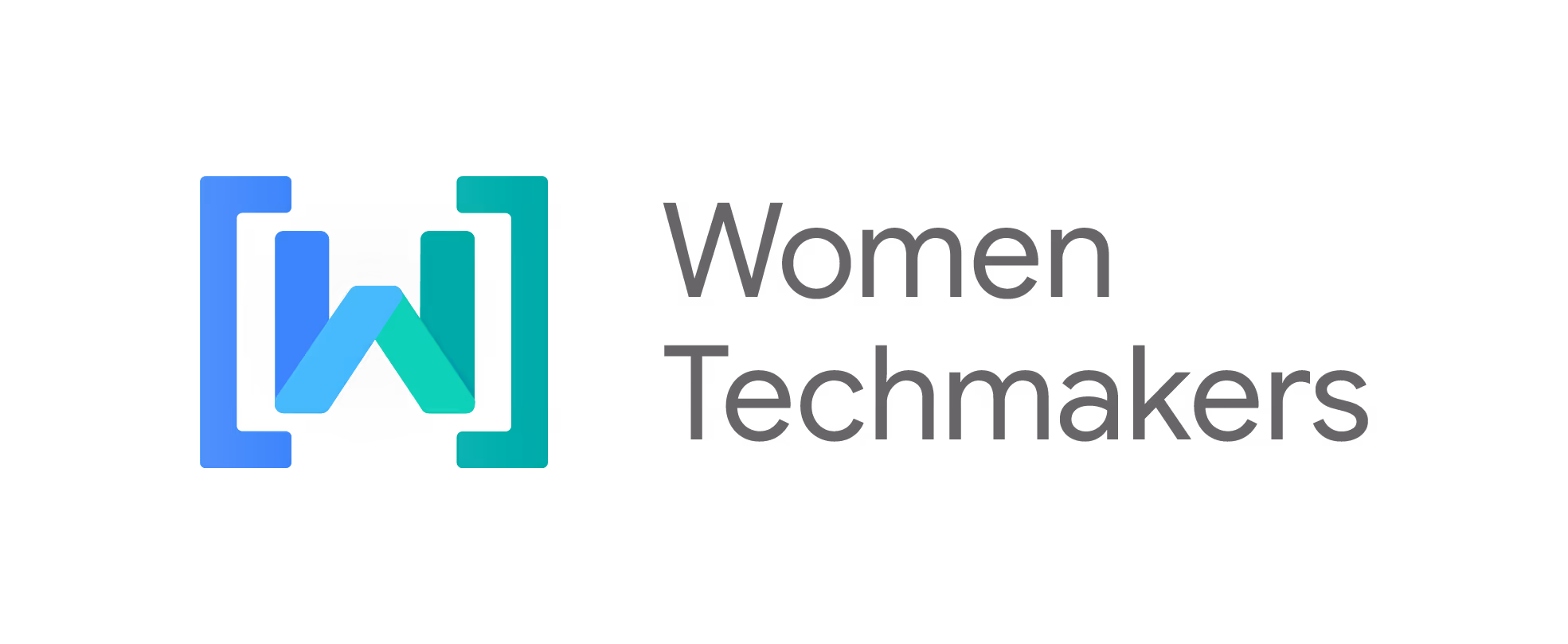 Logo with blue and green brackets enclosing a stylized W next to the text Women Techmakers.