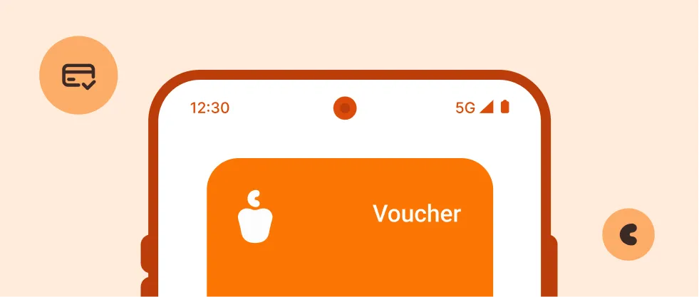Ilustração de um celular exibindo um voucher no app Caju