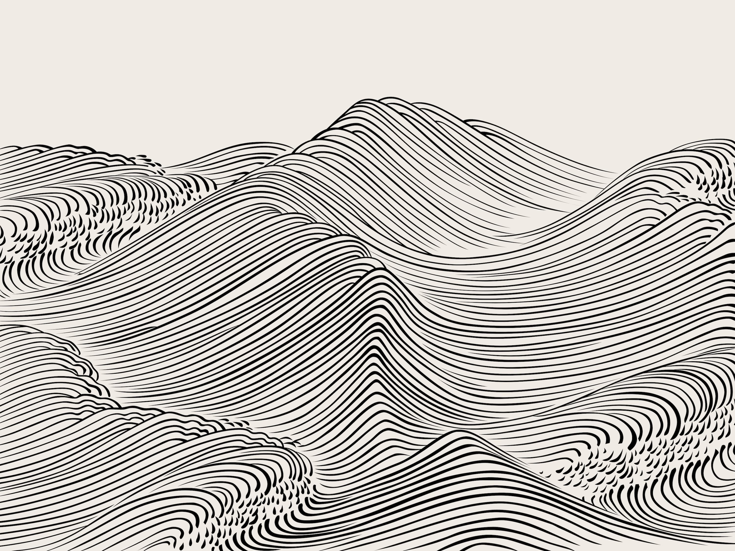 Contemporary line art reimagining Mori Yūzan’s wave motifs — graphic print by Maison TALI.