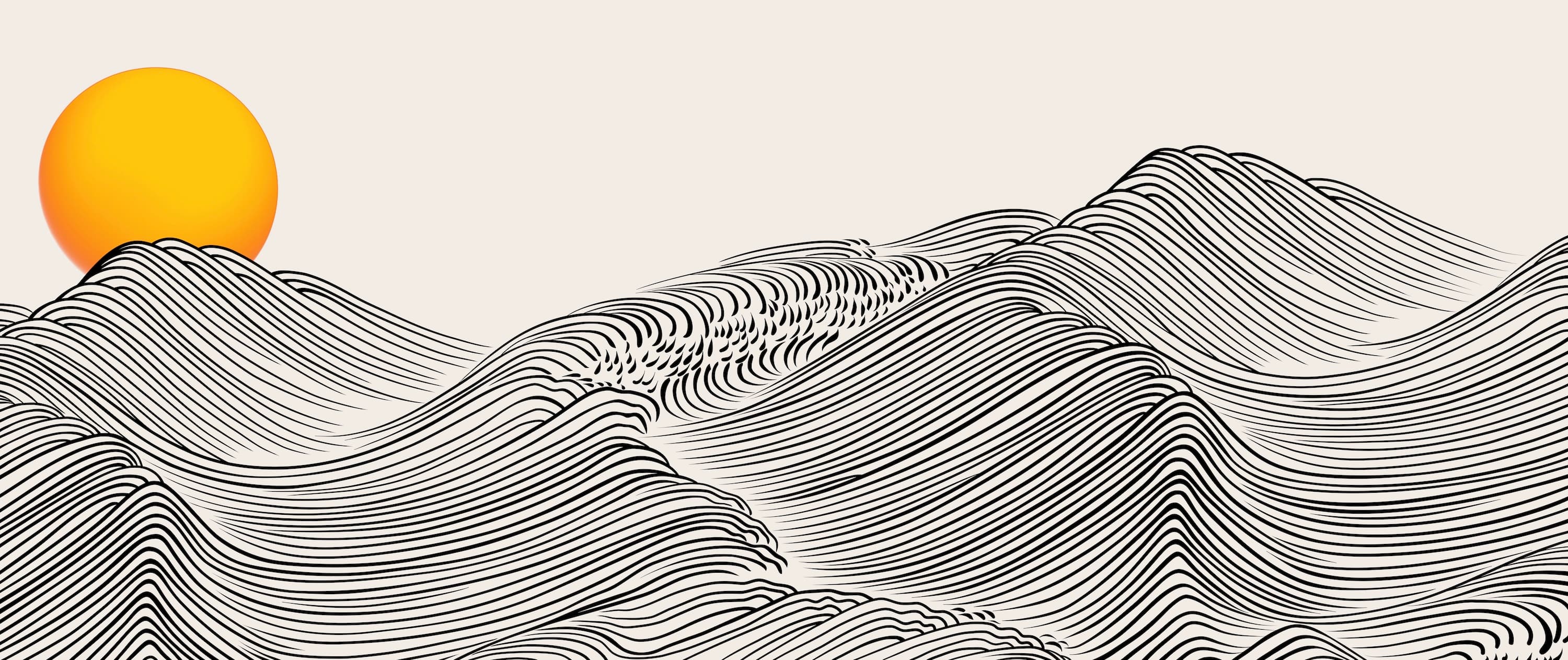 Minimal wave and sun drawing in Japandi style — Japanese-inspired wall art by Maison TALI.