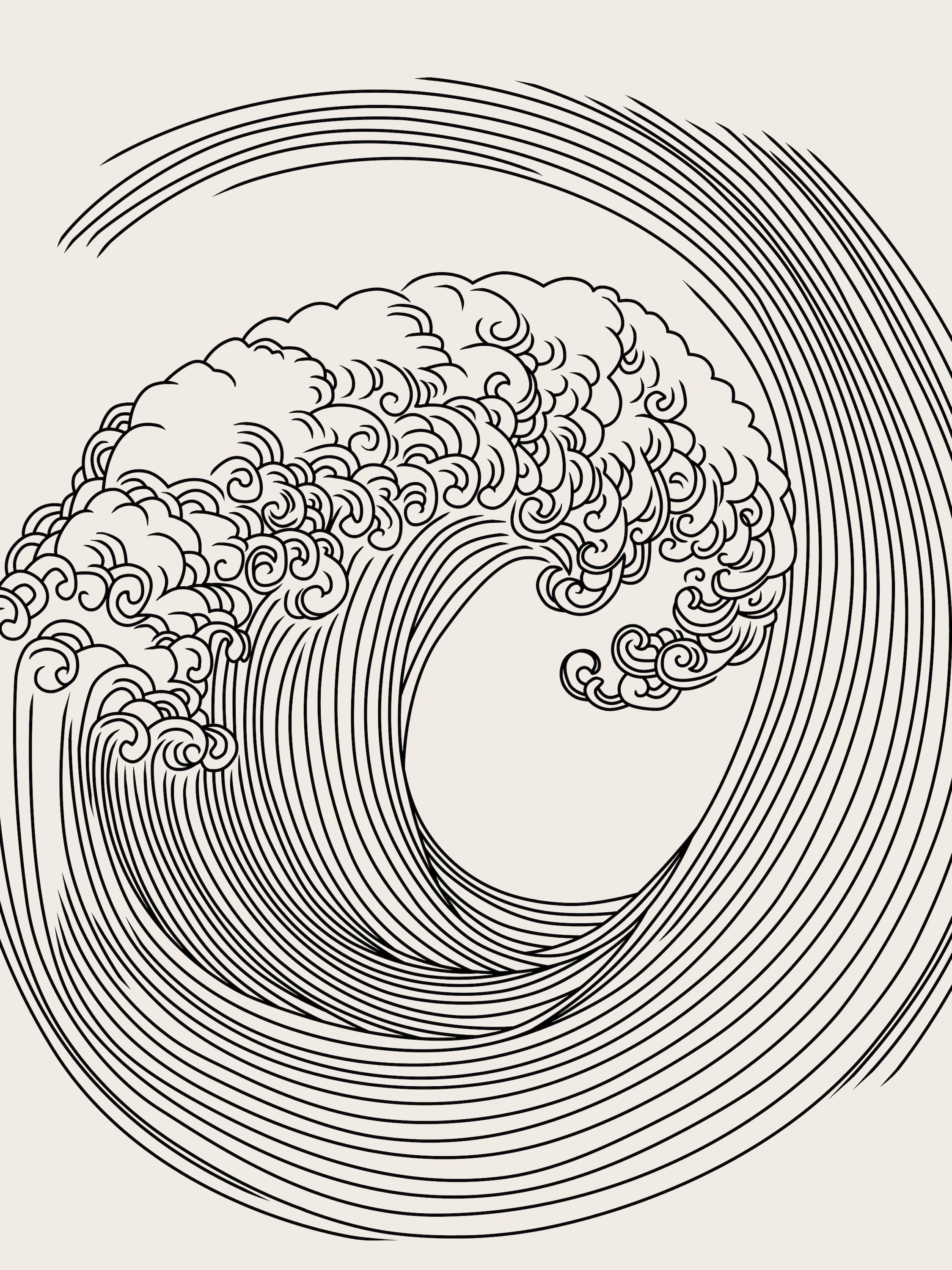 Simple black and white wave illustration — Japanese-inspired minimal art by Maison TALI.