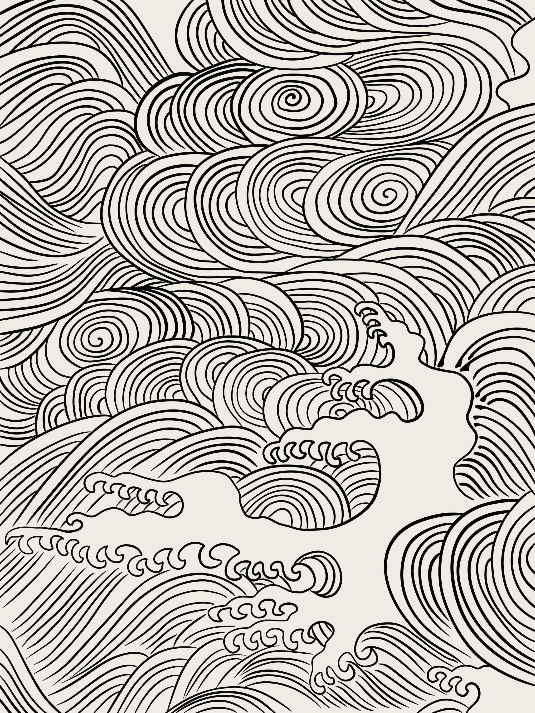 Graphic ocean pattern inspired by traditional Japanese ripple designs — art print by Maison TALI.