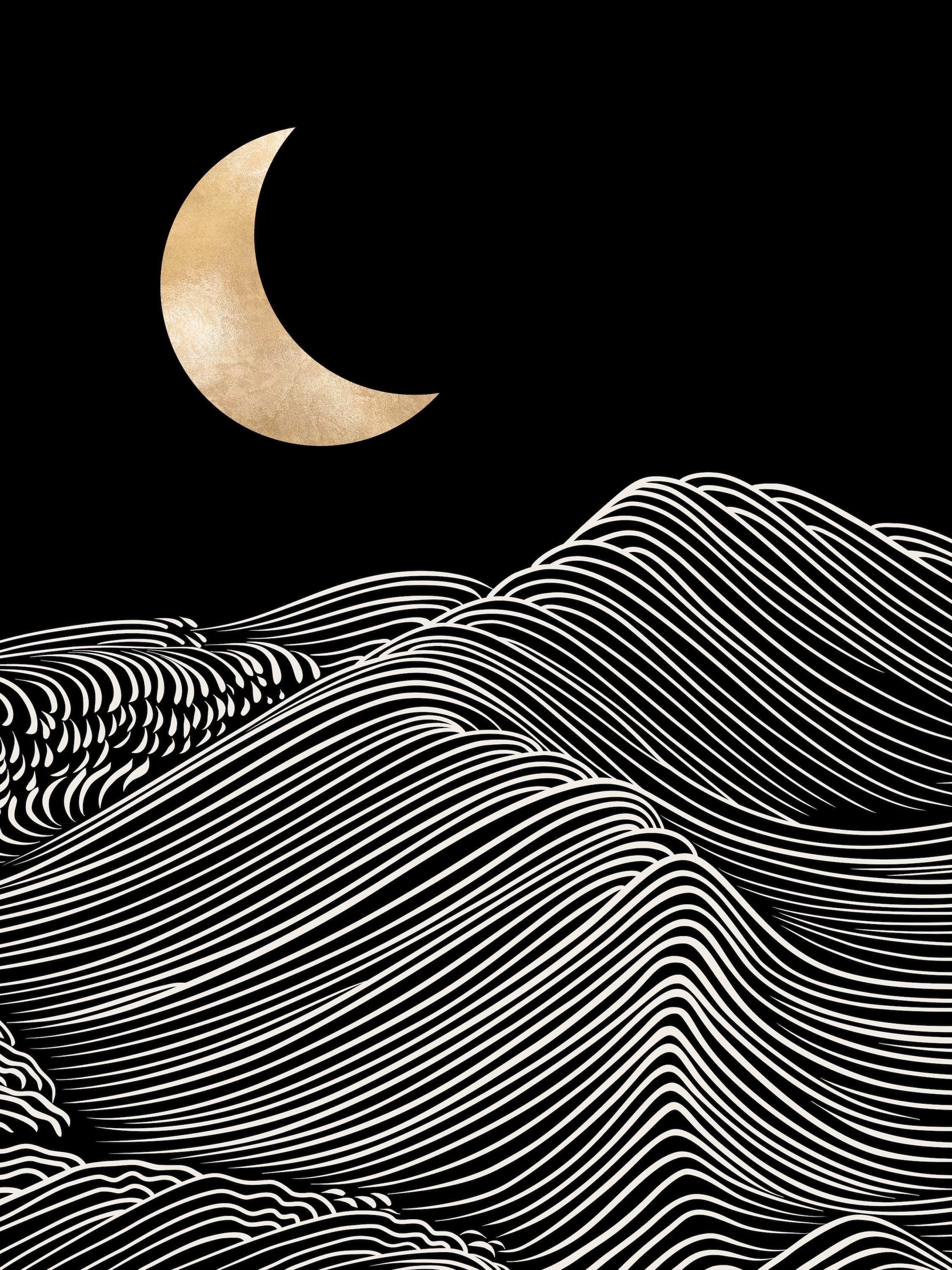 Graphic ocean pattern inspired by traditional Japanese ripple designs — art print by Maison TALI.