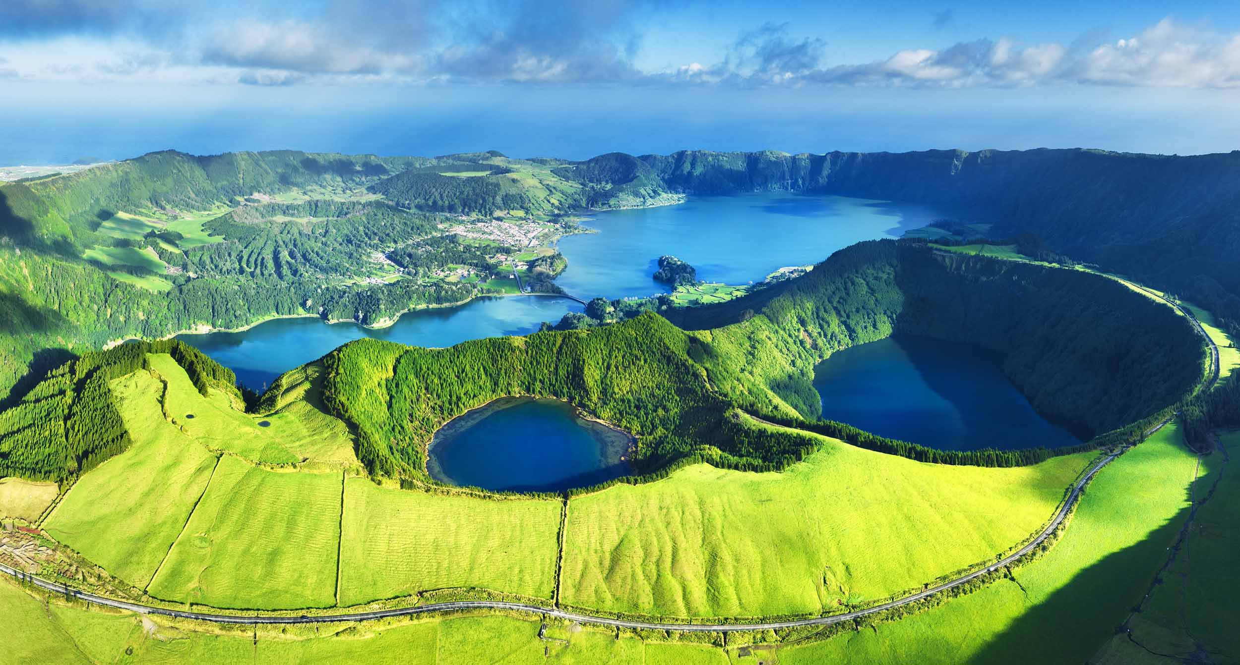 Lagoa das Sete Cidades, a twin lake situated in the crater of a dormant volcano found in the Azores